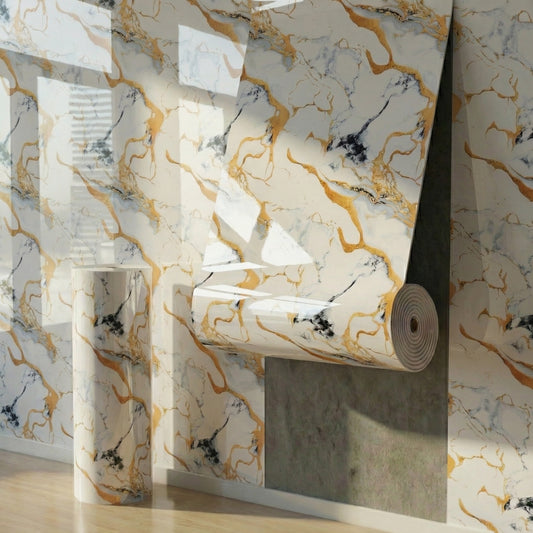 60cm x 300cm Marble-patterned Wall Decal Roll Removable Decorative Wallpaper for Home Renovation Easy-to-remove Stone Texture