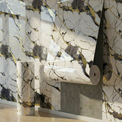 60cm x 300cm Marble-patterned Wall Decal Roll Removable Decorative Wallpaper for Home Renovation Easy-to-remove Stone Texture