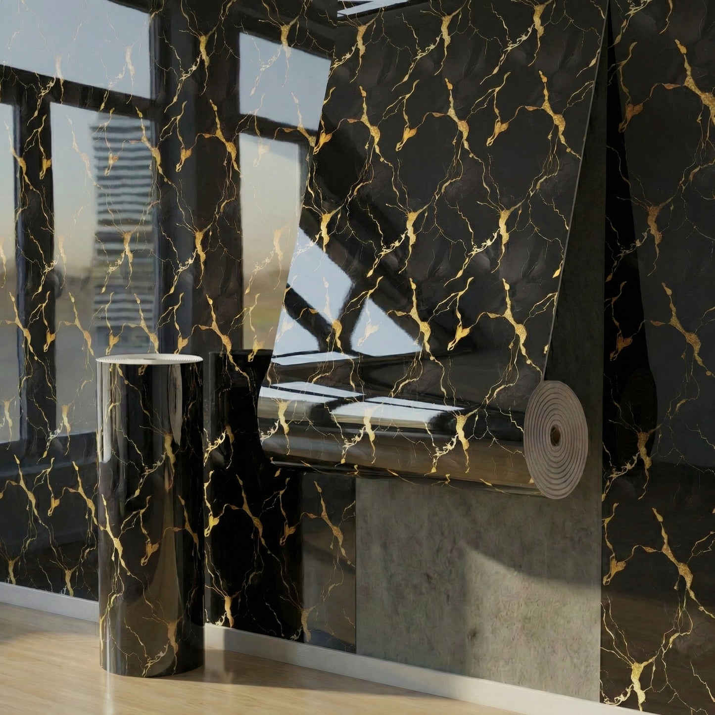 60cm x 300cm Marble-patterned Wall Decal Roll Removable Decorative Wallpaper for Home Renovation Easy-to-remove Stone Texture
