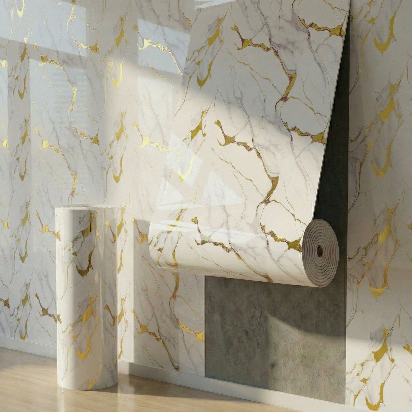 60cm x 300cm Marble-patterned Wall Decal Roll Removable Decorative Wallpaper for Home Renovation Easy-to-remove Stone Texture