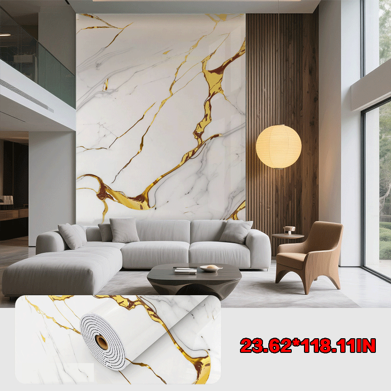 60cm x 300cm Marble-patterned Wall Decal Roll Removable Decorative Wallpaper for Home Renovation Easy-to-remove Stone Texture