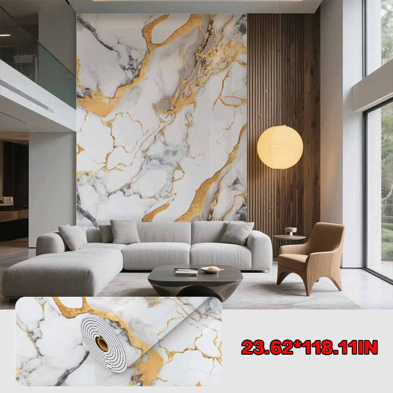 60cm x 300cm Marble-patterned Wall Decal Roll Removable Decorative Wallpaper for Home Renovation Easy-to-remove Stone Texture