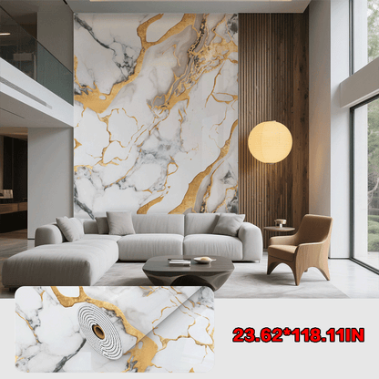 60cm x 300cm Marble-patterned Wall Decal Roll Removable Decorative Wallpaper for Home Renovation Easy-to-remove Stone Texture