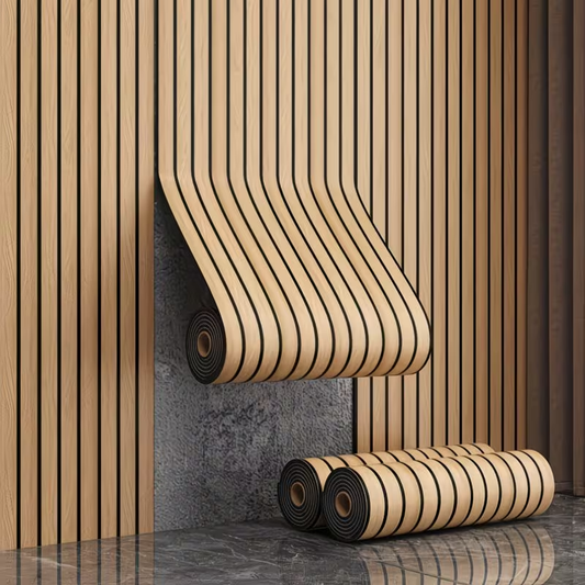3D wood-effect wallpaper, 40cm x 300cm, IXPE material, wear-resistant and self-adhesive. Suitable for feature walls, ceilings, bedrooms and offices. Modern luxury design style, grey wood tone, light grey, 3mm thick, easy to install.
